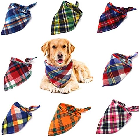 8 Pack Dog Bandanas XL, VIPITH Fall Christmas Dog Bandanas Boy | Classic Plaid by VIPITH
