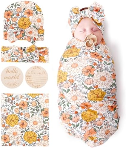 DRESHOW BQUBO Baby Girl Newborn Floral Receiving Blankets by DRESHOW