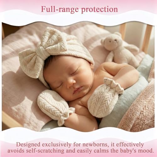 Newborn Baby Girl Hats Mittens Set Cotton - Image 5