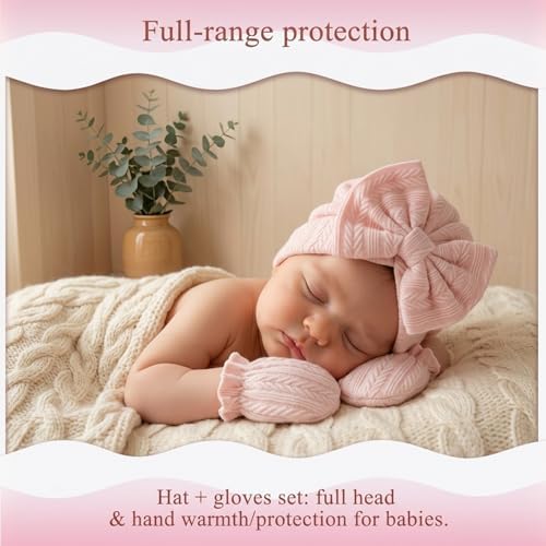 Newborn Baby Girl Hat Mittens Preemie Soft Hospital Bow Hats Beanie No Scratch - Image 5