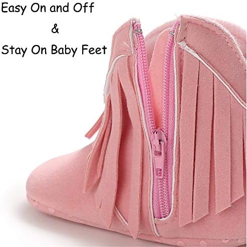 Timatego Baby Girl Cowboy Tassel Boots Side Zipper Non Slip Stay On Booties - Image 6