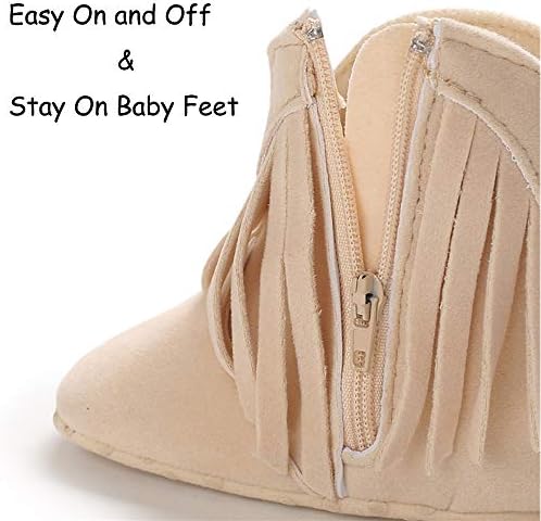 Timatego Baby Girl Cowboy Tassel Boots Side Zipper Non Slip Stay On Booties - Image 6