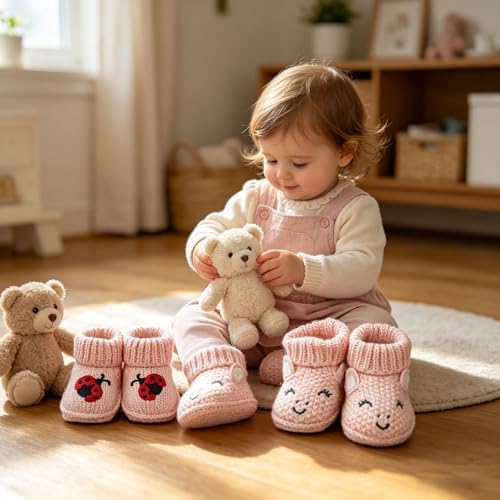 2 pairs Cute Knit Animal Baby Booties - Image 2