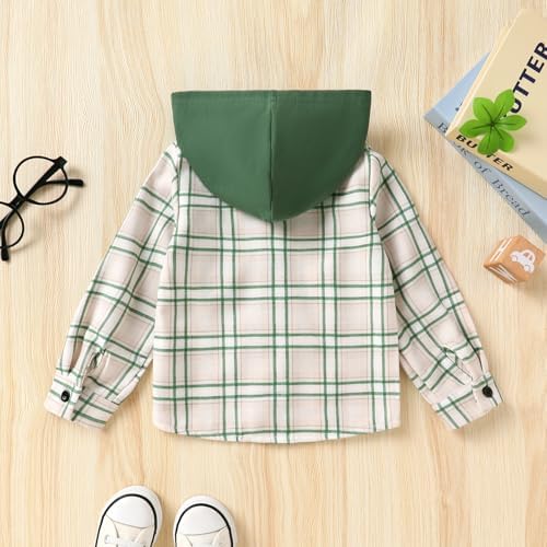 YOUNGER STAR Toddler Kids Boys Girls Flannel Hooded Plaid Shirt Button Baby Red - Image 3