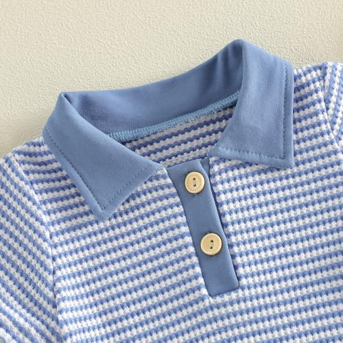 VISGOGO Baby Boy Striped Romper Waffle Short Sleeve Button Oversized Bodysuit - Image 6