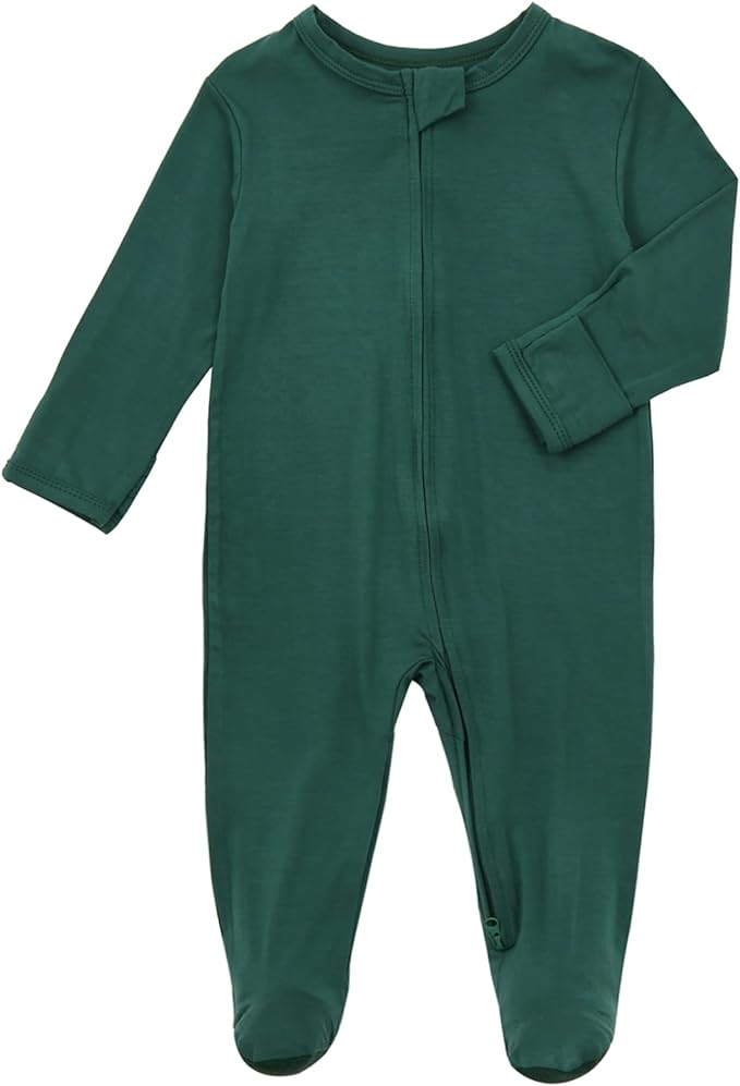 Aablexema Baby Zipper Pajamas Bamboo Rayon, 3pcs Unisex Infant Onesie with Mitten Long Sleeve Footed Pjs