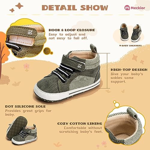 Meckior Toddler Baby Boys Girls High Tops Ankle Sneakers Soft Anti-Slip Sole PU - Image 5
