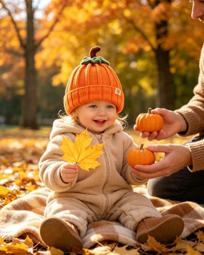Pumpkin Knitted Beanie Hat Orange - Image 6