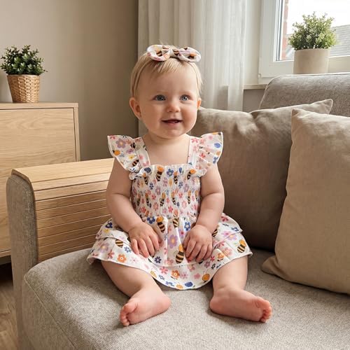Newborn Baby Girls Summer Clothes Ruffle Sleeveless Pleated Smocked Bubble - Image 4