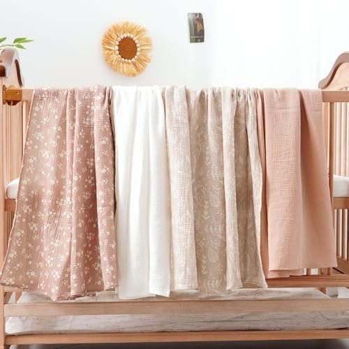 Happy Flute 4Set Muslin Swaddle Blankets Ultra Soft Baby - Image 2