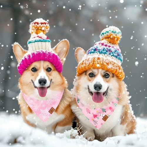 JarThenaAMCS 2Pcs Pink Christmas Dog Bandana Cute Xmas Tree Winter Snowflake - Image 4