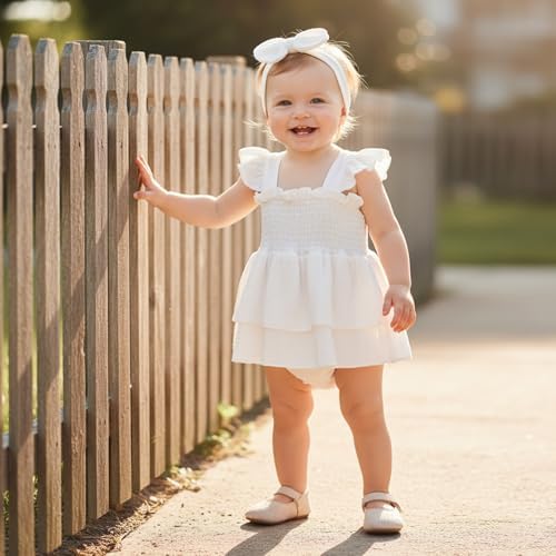 Newborn Baby Girls Summer Clothes Ruffle Sleeveless Pleated Smocked Bubble - Image 2