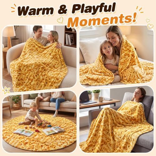 SeaRoomy Ramen Noodles Blanket, Realistic Food Funny Round Blanket, 60 in - Image 4