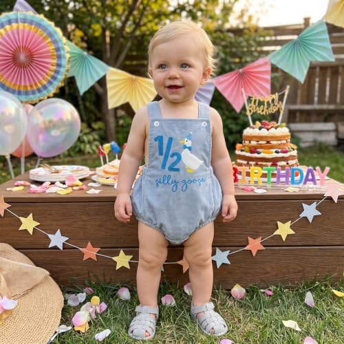 Honganda Baby Boy 1/2 Birthday Outfit Half Way to One Cake Smash Romper - Image 4