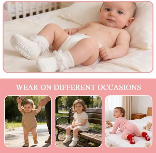 Baby Girl Ruffle Socks with Grips Lace Frilly Ankle Dress Socks - Image 2