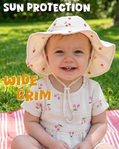 HONGTEYA Baby Sun Hat Muslin Wide Brim Toddler Girl Beach Bucket Hat - Image 3