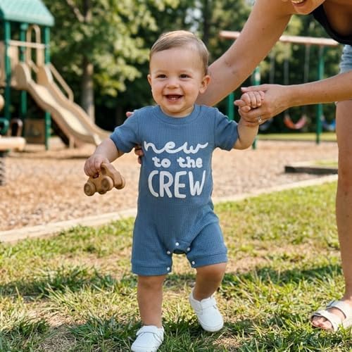allshope Newborn Baby Boy Summer Outfit Romper Letter Embroidery Short Sleeve - Image 2