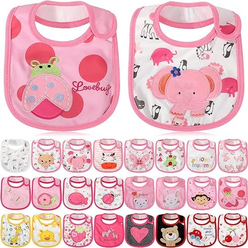 HooLing 24 Pcs Waterproof Baby Bibs, Soft Cotton Toddler Drool Bibs by HooLing