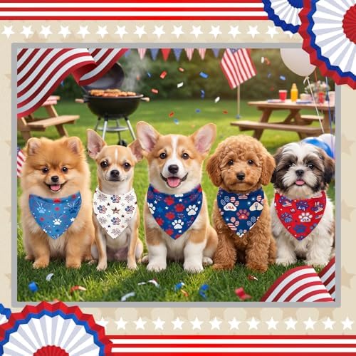 50 Pcs 4th of July Dog Bandanas Bulk Patriotic Paw Prints Pattern - Image 6