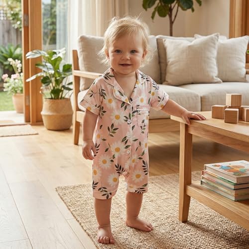 Kuriozud Baby Girl Boy Romper Pajamas Onesie Short Sleeve Button Down Pjs - Image 2