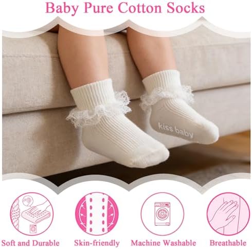 Baby Girl Ruffle Socks with Grips Lace Frilly Ankle Dress Socks - Image 3