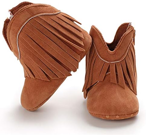 Timatego Baby Girl Cowboy Tassel Boots Side Zipper Non Slip Stay On Booties - Image 5