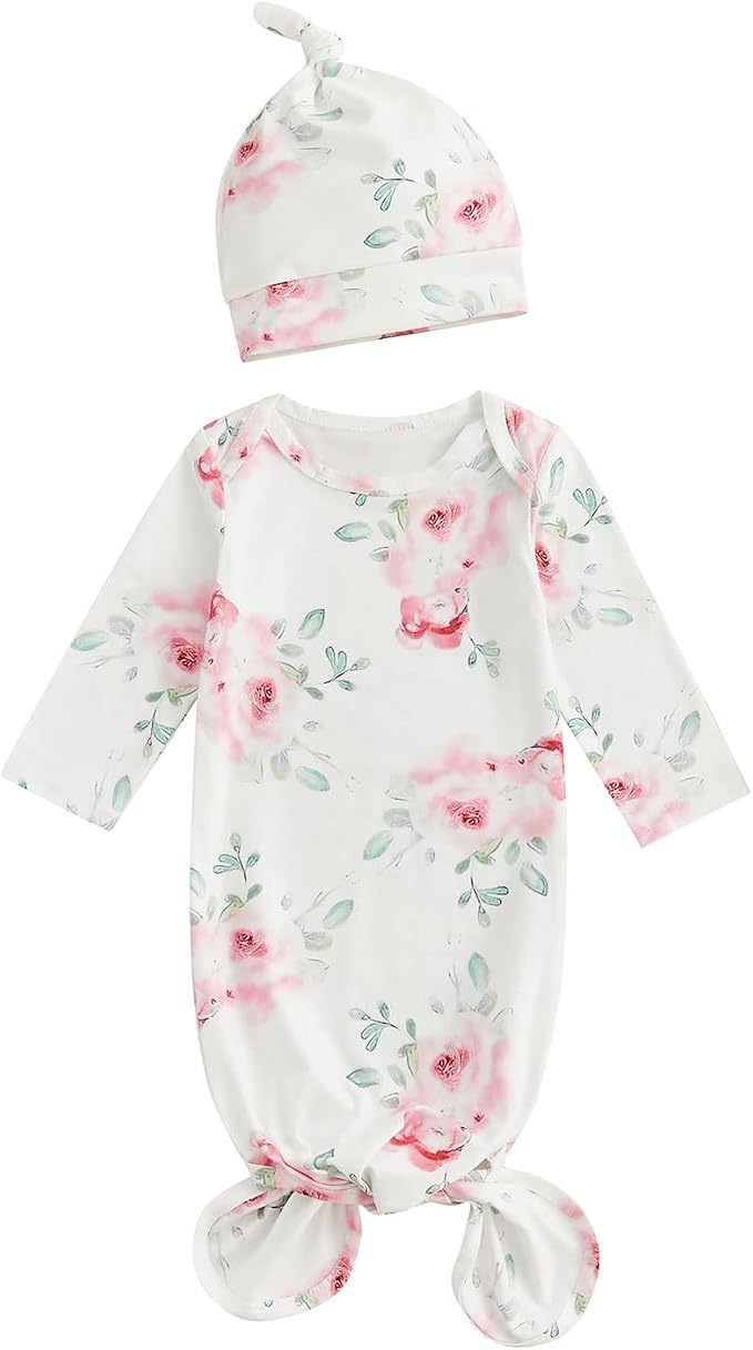Newborn Baby Girl Floral Sleep Gown Headband Sleepwear Outfit by Merqwadd