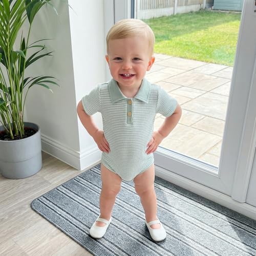 VISGOGO Baby Boy Striped Romper Waffle Short Sleeve Button Oversized Bodysuit - Image 3