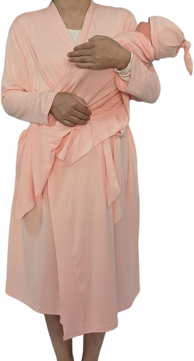 SUFEINI Maternity Robe and Matching Baby Swaddle Blanket Set, Mommy Robe - Image 3