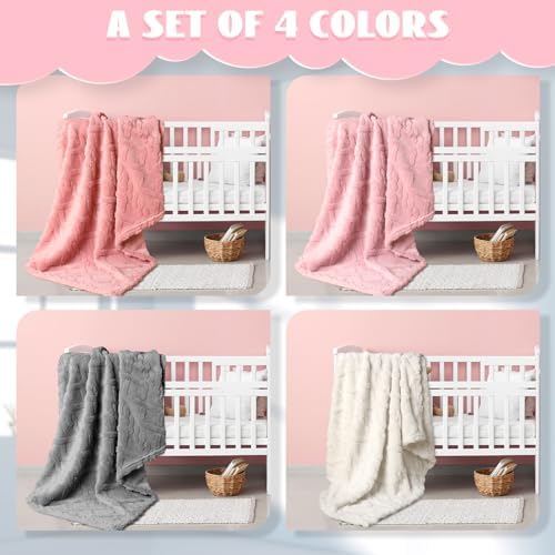 VitalCozy 4 Pcs Fleece Baby Blankets 3D Plush Soft Newborn, Warm Receiving - Image 4