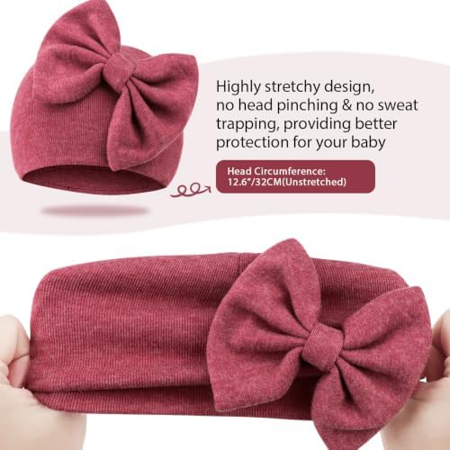 BQUBO Newborn Girls Hats Baby Hat and Mittens Set Infant Caps Bow Hospital - Image 6