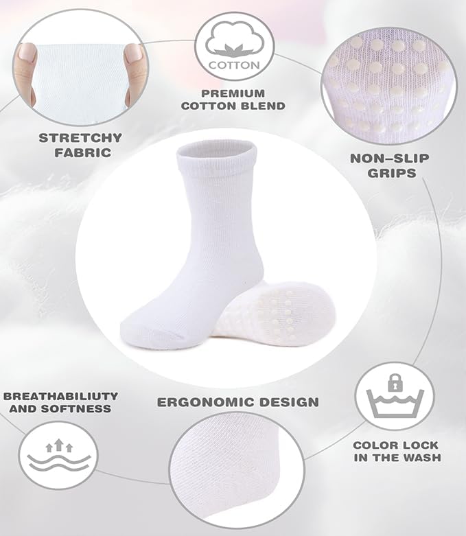 Baby Toddlers Crew Socks with Non-Slip Grip 12 Pack Cotton Stretch Socks | Soft - Image 4