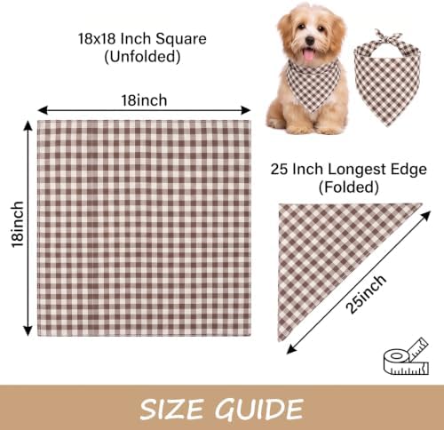 Khaki Gingham Dog Bandana, Cotton Linen Adjustable Triangle Dog Scarf Plaid Pet - Image 2