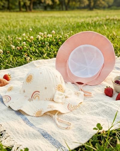 2 Pack Baby Sun Hat, Muslin Newborn Sun Hat UPF 50+ Sun Protection Infant Beach - Image 5