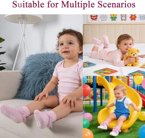 Baby Girl Ruffle Socks with Grips Lace Frilly Ankle Dress Socks - Image 5