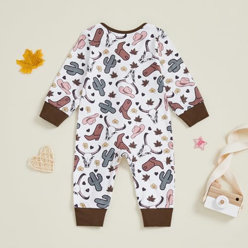 Western Baby Cowboy Clothes Neutral Zipped Fall Romper Outfit - Image 6