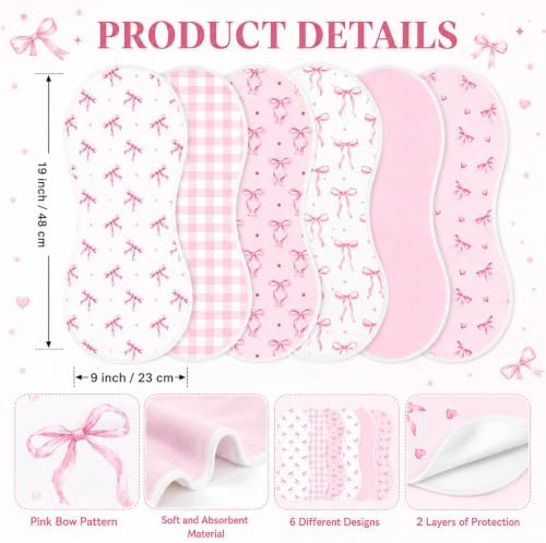 party greeting 6 Pcs Pink Bow Baby Burp Cloths - Image 2