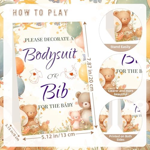 Bibs Bodysuits Baby Shower Game Sign Set Newborn Onesies Feeder Gift Fabric - Image 3