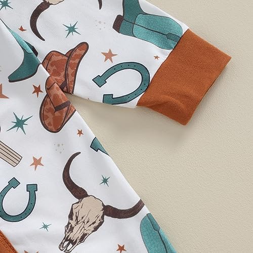 Western Baby Cowboy Clothes Neutral Zipped Fall Romper Outfit - Image 7