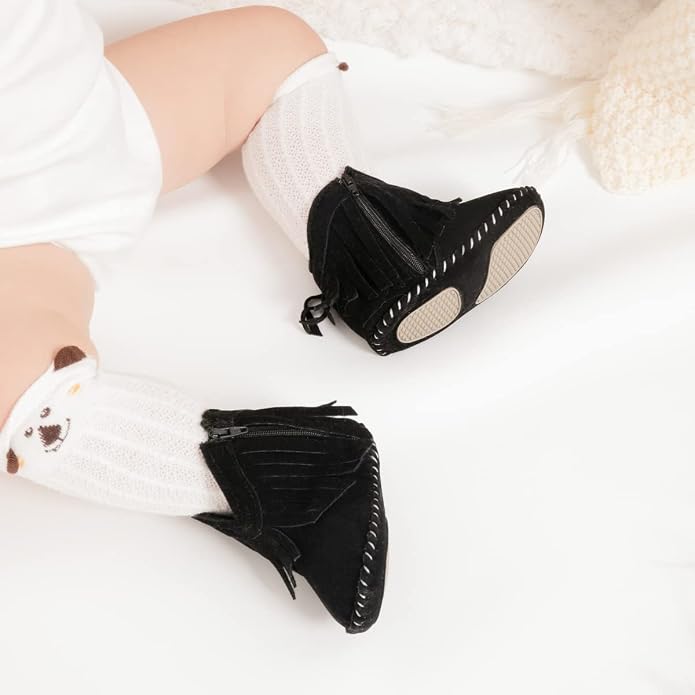 Meckior Baby Girls Cowboy Tassel Boots Side Zipper Moccasins Soft Bottom - Image 2