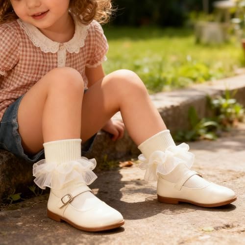 Girls Ruffle Socks Double Lace Turn Cuff Frilly Church Dress Socks - Image 5
