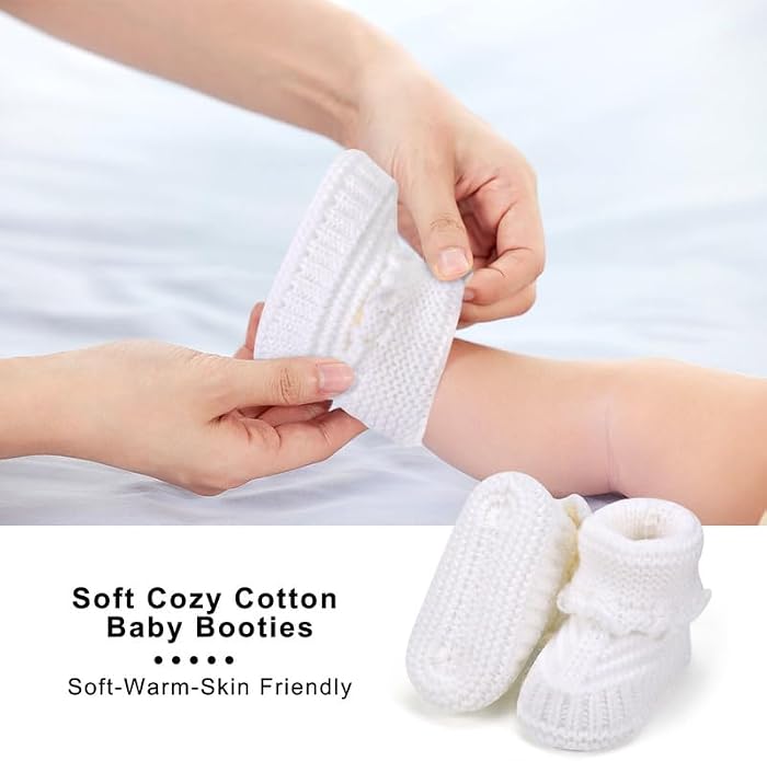 Baby Booties Newborn Hand Crochet Knit Cotton Bootie Cozy Warm Soft Sock Shoes - Image 4