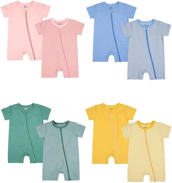 Teach Leanbh Unisex Baby 2 Pack Pajamas Cotton Short Sleeve Zipper Romper - Image 6