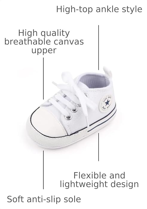 Unisex Baby Girls Boys Canvas High-top Shoes, Newborn Infant Anti-Slip Soft - Image 3
