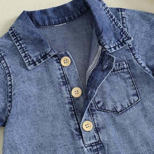 Baby Girl Denim Outfit Button Romper Jean Jumpsuit Shorts Overalls Toddler - Image 5
