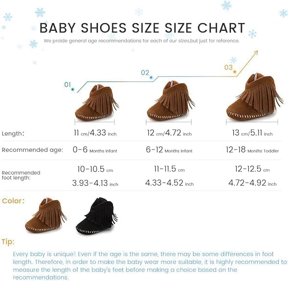 Meckior Baby Girls Cowboy Tassel Boots Side Zipper Moccasins Soft Bottom - Image 6