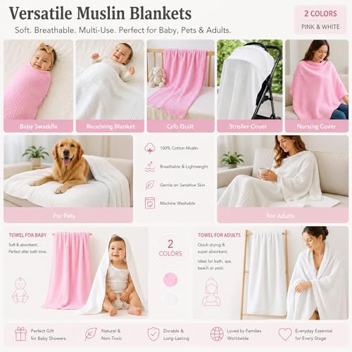 Aablexema Muslin Baby Blanket 6-Layer 43"x43" - Image 5