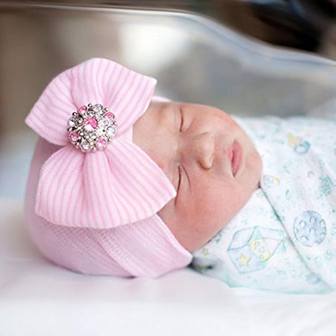 Newborn Baby Girl Hats with Bow No Scratch Cotton Toddler Infant Hat Beanie - Image 4