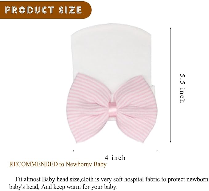 Newborn Baby Hat Infant Caps Baby Boy Girl Toddler Hospital Hats Bow Double - Image 4