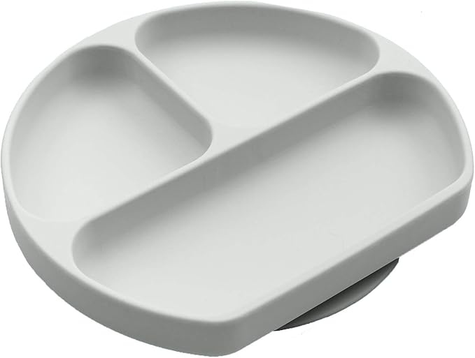 Silikong Suction Plate for Toddlers | BPA Free, 100% Food-Grade Silicone | Microwave, Dishwasher and Oven Safe | Stay Put Divided Baby Feeding Plates (1, Grey)